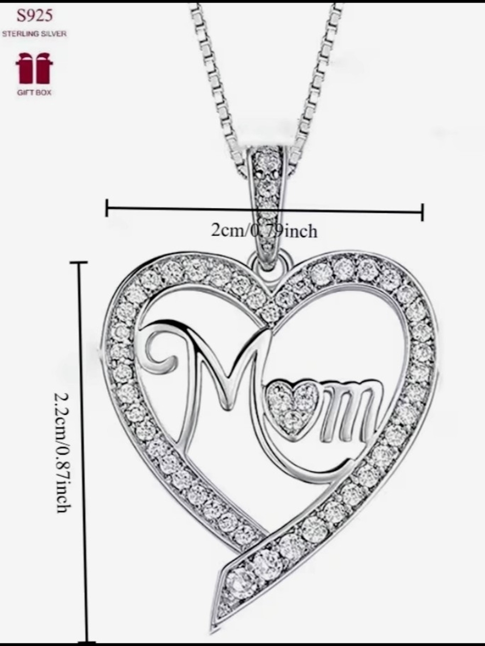 Sterling Silver 'Mom' Heart Pendant Necklace - Silver